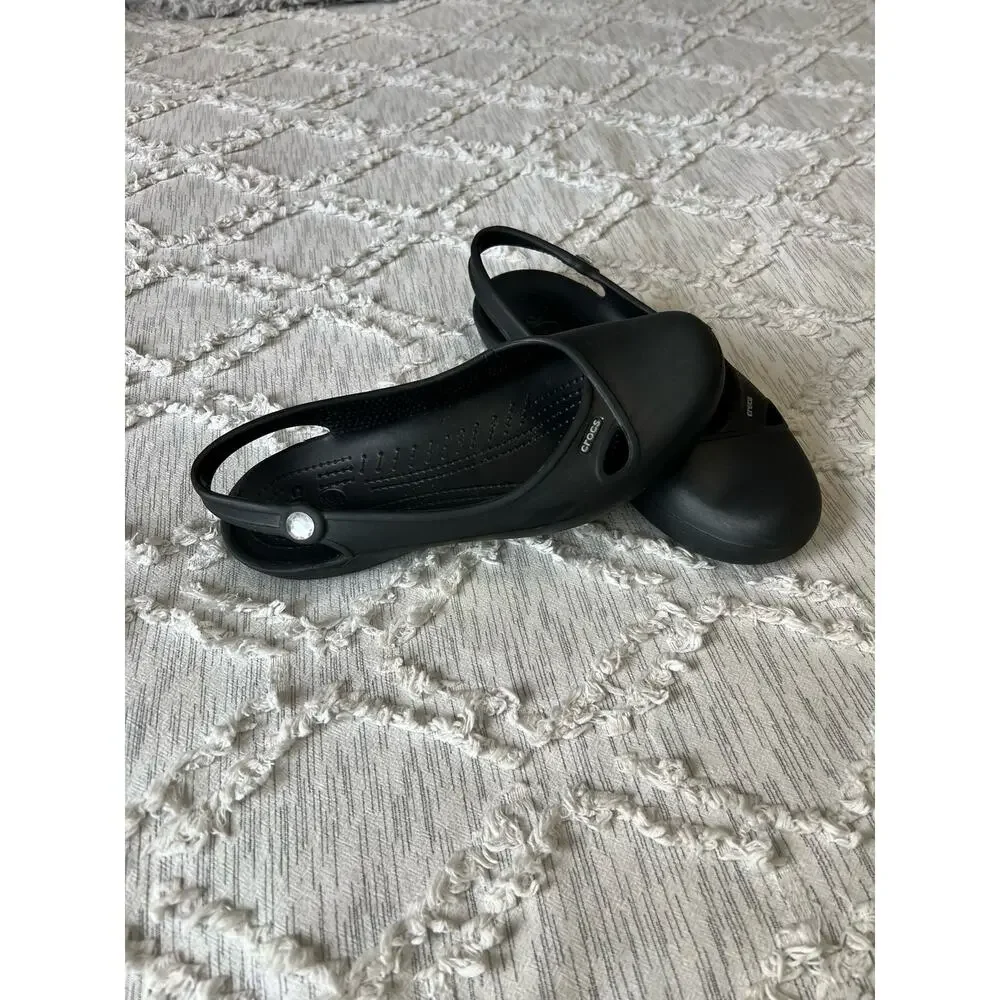 Crocs Olivia Black Gem Slingback Slip-On Comfort Round Toe Flats Sz 10 - Picture 1 of 9